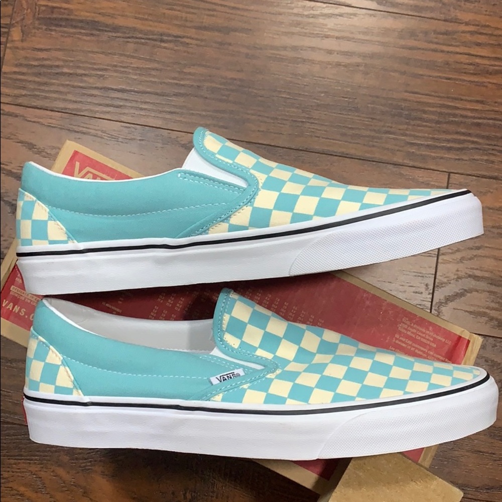 VANS CLASSIC SLIP-ON CHECKERBOARD Aqua Haze MEN’s - Picture 7 of 16